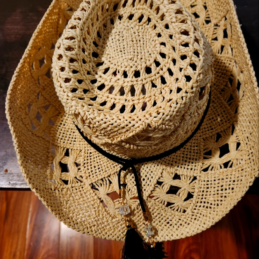 Vince Camuto Womens CrochetAdjustable Tassel Sun Hat OneSize Natural Beige